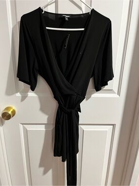 Express Black Wrap Romper with Tie-Waist